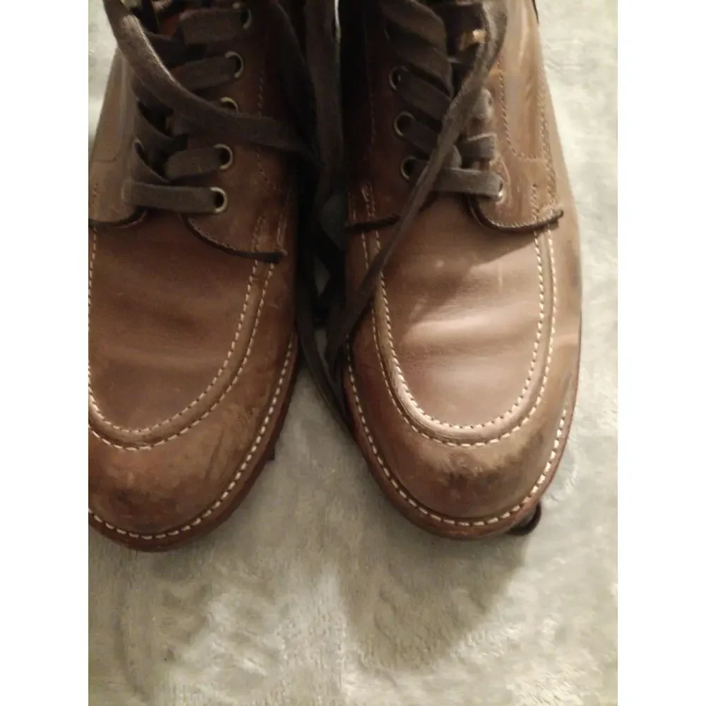 Frye Men's Boots WALTER Sz 10 Lace-Up USA Made Tan Brown Moc Toe Leather 81701